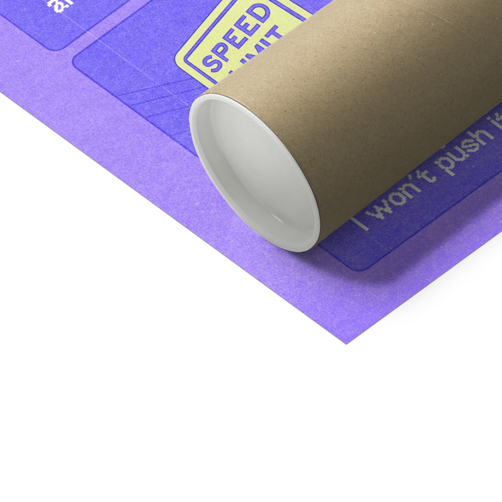 Close up shot of a cardboard tube with a purple self-care art print